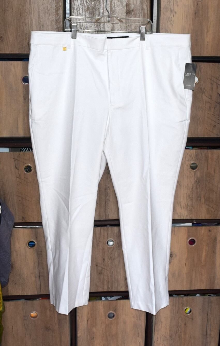 NWT $145 Lauren Ralph Lauren Black Label Women's Size 20W Flat Front Pants White